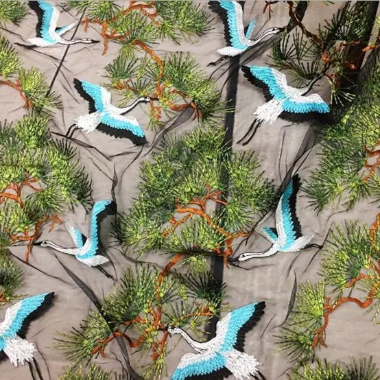 1 ярд кружевная ткань с вышивкой лес птица модная Высококачественная Женская