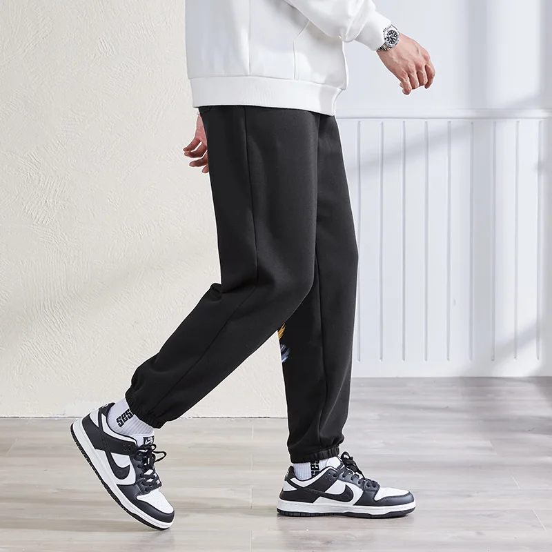 Autumn New Gray Sports Pants Men's Korean-Style Loose Tappered Fleece-Lined Casual Pants Men's Trousers Thick