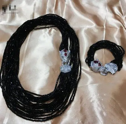 Women's Leopard head clasp accessory black crystal necklace bracelet set