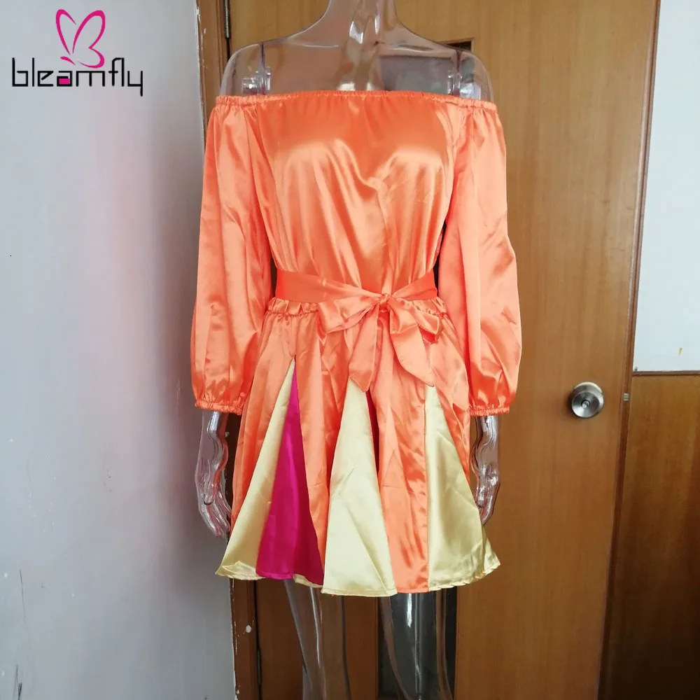 Новинка 2019 женское осеннее пляжное платье миди с открытыми плечами и рукавами