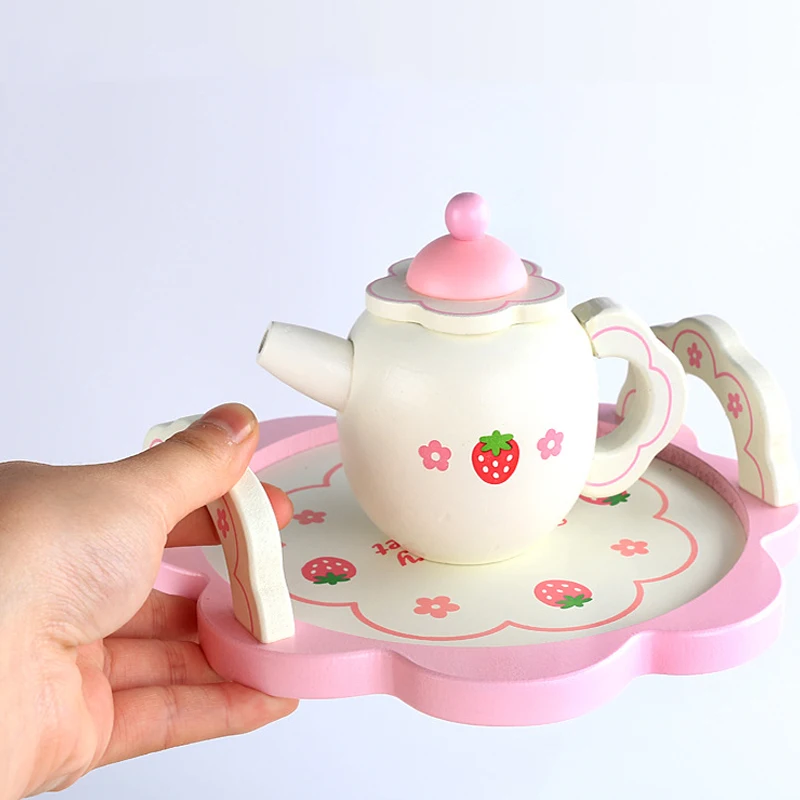 

Wooden Mini Tea Set Toy Cup Teapots Tray for Children Kids Kitchen Role Playing Game THIN889