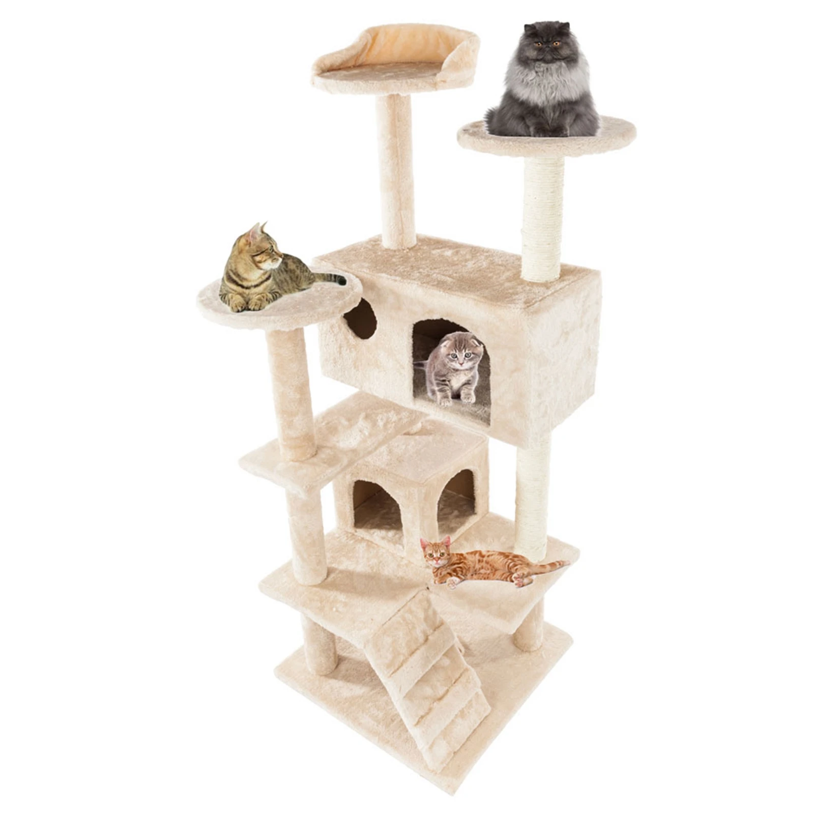 Two Colors 52" Solid Cute Sisal Rope Plush Cat Climb Tree Cat Tower Cat Climbing Frame US Warehouse