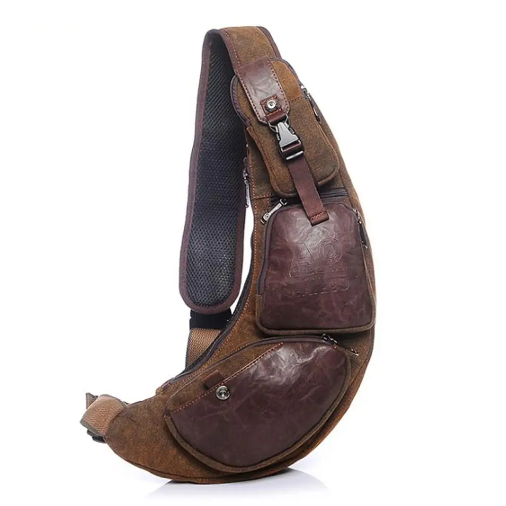 

Men Canvas PU Leather Travel Riding Motorcycle Cross Body Messenger Shoulder Back Pack Sling Chest Bag