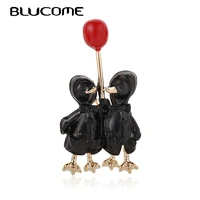blucome enamel double ducks with balloon brooches for women kid men gold color animal couple wedding jewelry banquet brooch pins