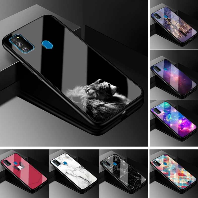 

For Samsung M21 Case PC Plastic Glass Phone Case for Samsung M 21 Black TPU Bumper Cover for Samsung Galaxy M21 Tempered Cover