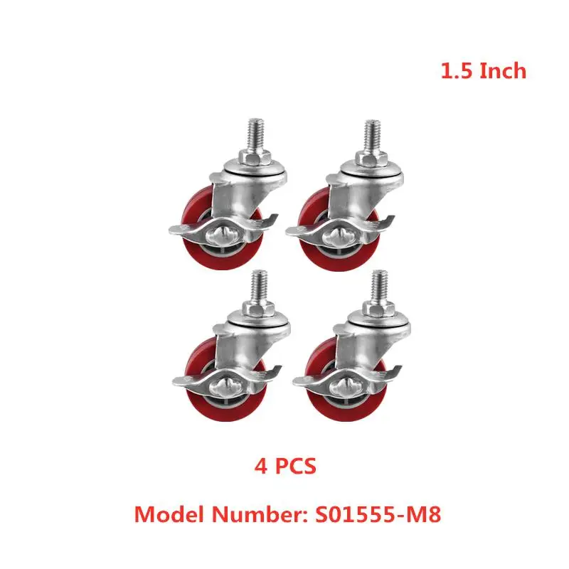 

4 Pcs/Lot Casters Quality 1.5-inch Jujube Red Pu Screw Brake Universal Wheel Diameter 4cm Screw Belt Brake Electric Caster