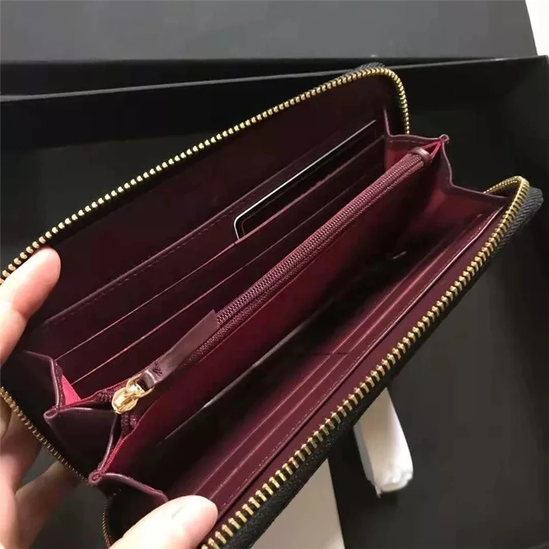 

Womens High Quality Leather Wallet Clutch Bag Cowhide Coin Purse Long Clamshell Wallet Caviar Card Bag Ball Pattern Key Bag