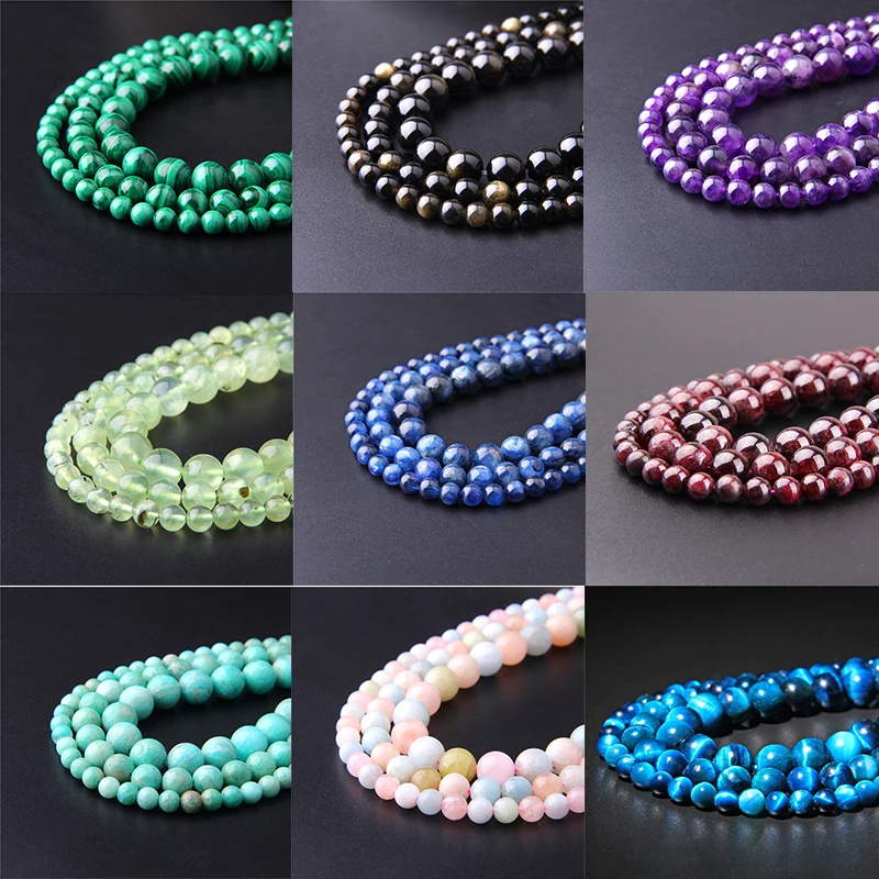 Бусы из натурального камня аметист Амазонит прехнит гранат Бирюзовый обсидиан