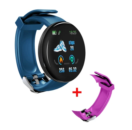 D18 новые умные часы для мужчин, кровяное давление, Круглые, Bluetooth, умные часы, женские часы, водонепроницаемые, спортивные, трекер, WhatsApp, для Android Ios - Цвет: blue with purple
