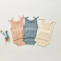 summer newborn baby cute infant clothes set solid knit sleeveless sweater vest tops shorts 2pcs toddler outfits princess clothes