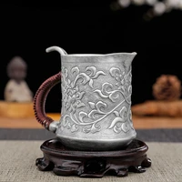 silver justice cup sterling silver 999 hand engraved lotus retro tea ceremony household sterling silver tea utensils