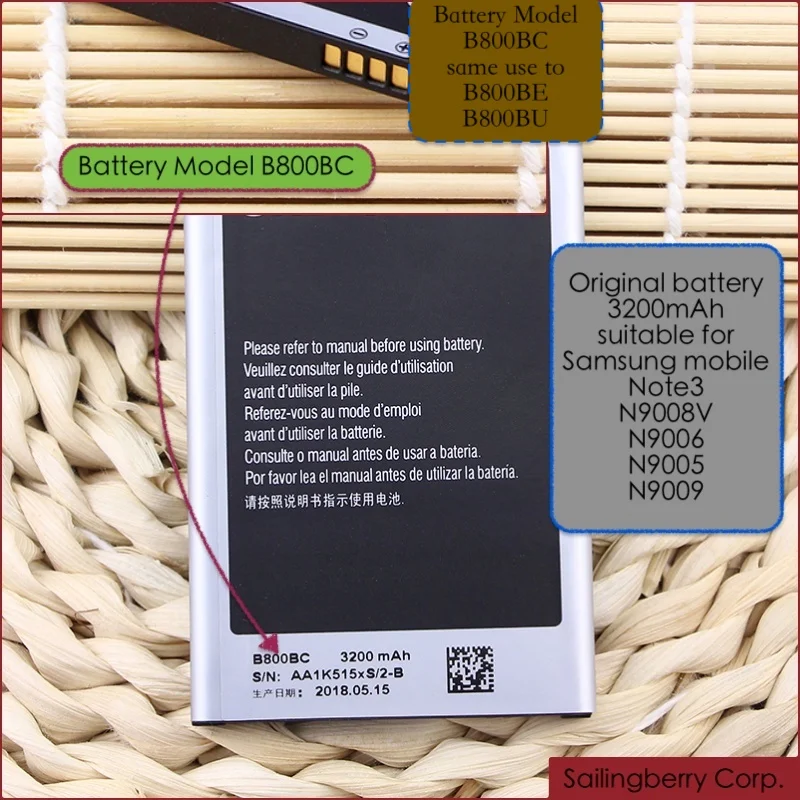 Оригинальный аккумулятор подходит для мобильных телефонов Samsung Galaxy Note 3 N9008V N9006