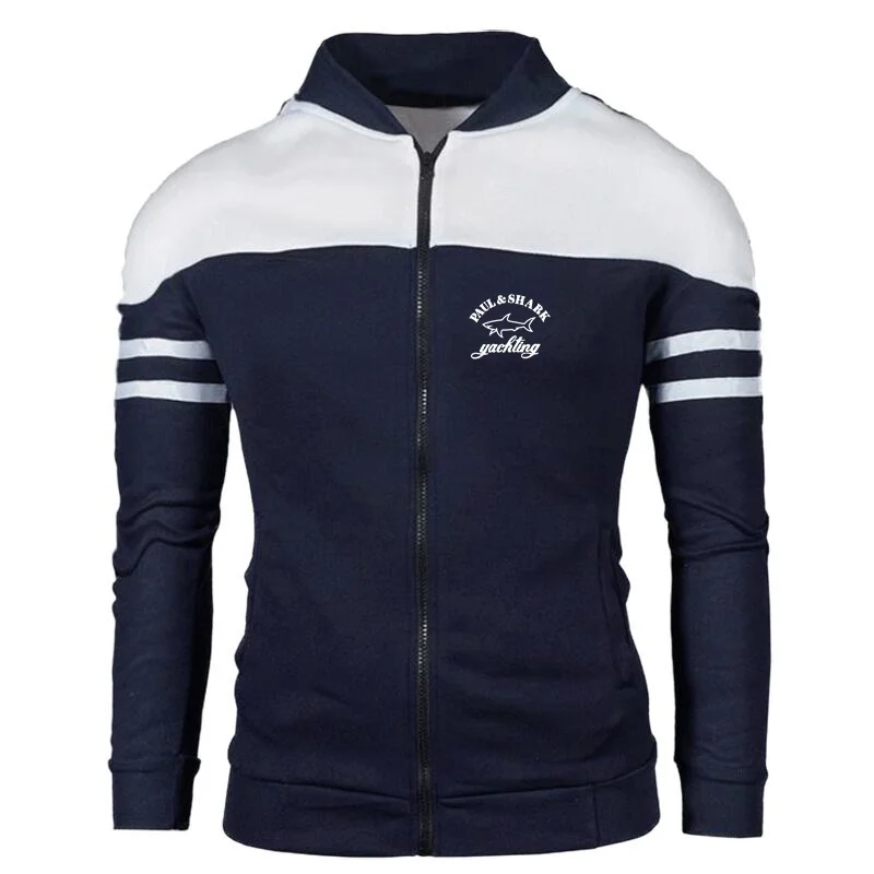 

New Men's Jacket 2021 Casual fashion patchwork fleece hoodie youth handsome fall/winter stand-up collar zip-up jacket hoodie