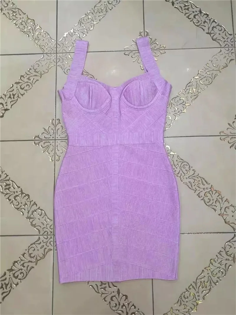 Sexy Lilac Purple Violet Bandage Dress Verano Fashion Women Luxury Bodycon Spaghetti Strap Mini Dresses Party Club Vestidos HL | Женская