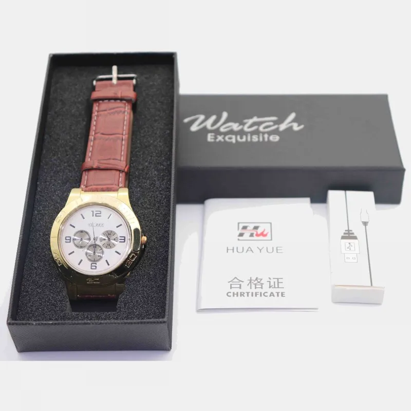 

Watch Men Cigarette Lighter USB Rechargeable Fashion Quartz Watches Luxury Gold Leather Flameless Lighter Clock F780/F781