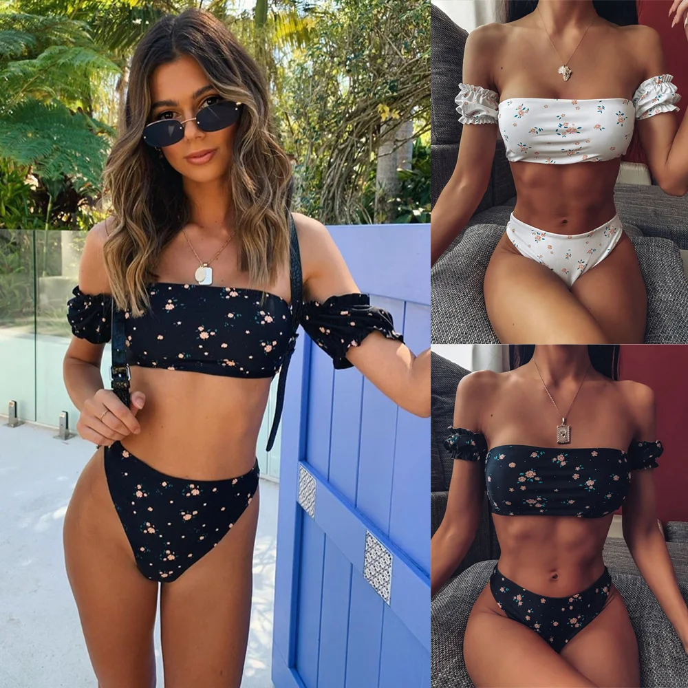 

High Waist Swimsuit Bikini Sexy Print Swimwear Push Up Brazilian Biquini Beach Wear Bathing Suit Swimming Suit with Sleeves Bra