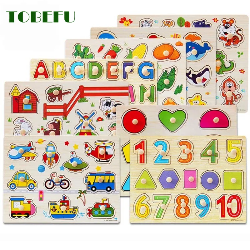 Деревянные головоломки Монтессори 3D мультяшный автомобиль животные фрукты