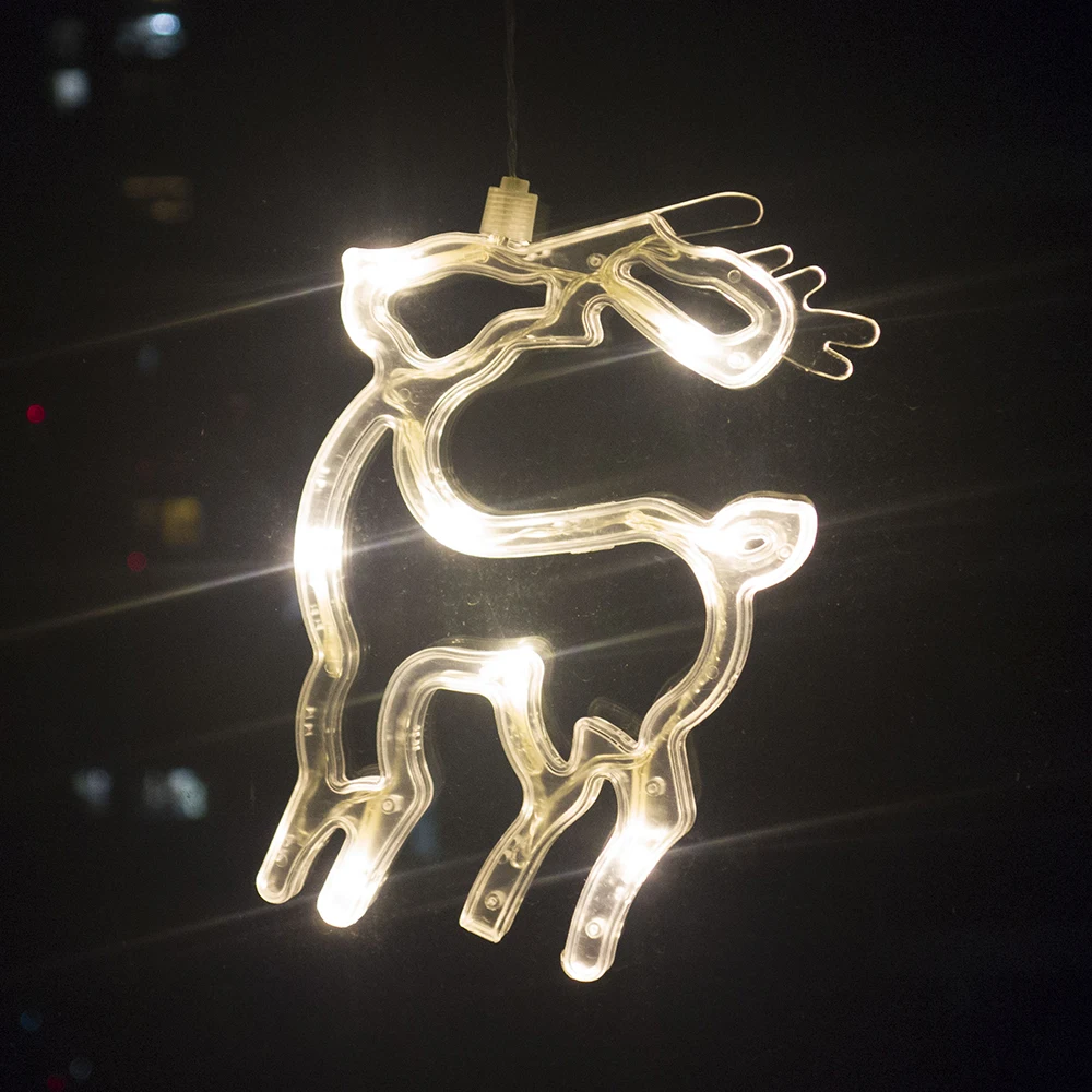 Reindeer Рождественский оконный декоративный светильник, подвесной светодиодный светильник с присоской, Рождественское украшение для дома, праздничные вечерние гирлянды, светильник s D30 - Испускаемый цвет: Reindeer