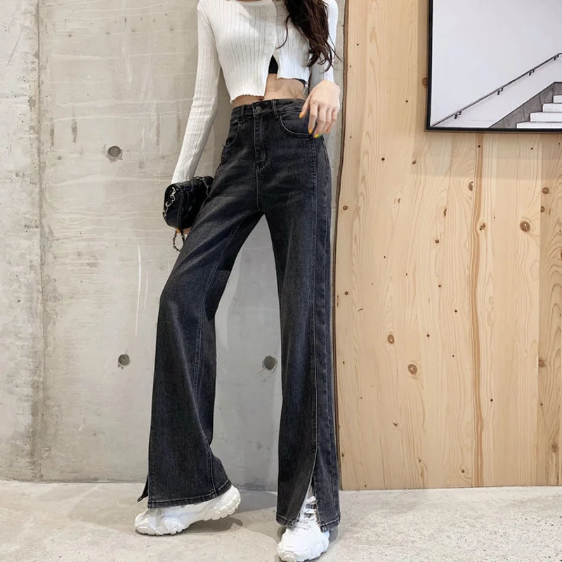 

Новинка весны 2021, прямые женские обтягивающие черные джинсы в стиле ретро, женские облегающие брюки с высокой талией и широкими штанинами, м...