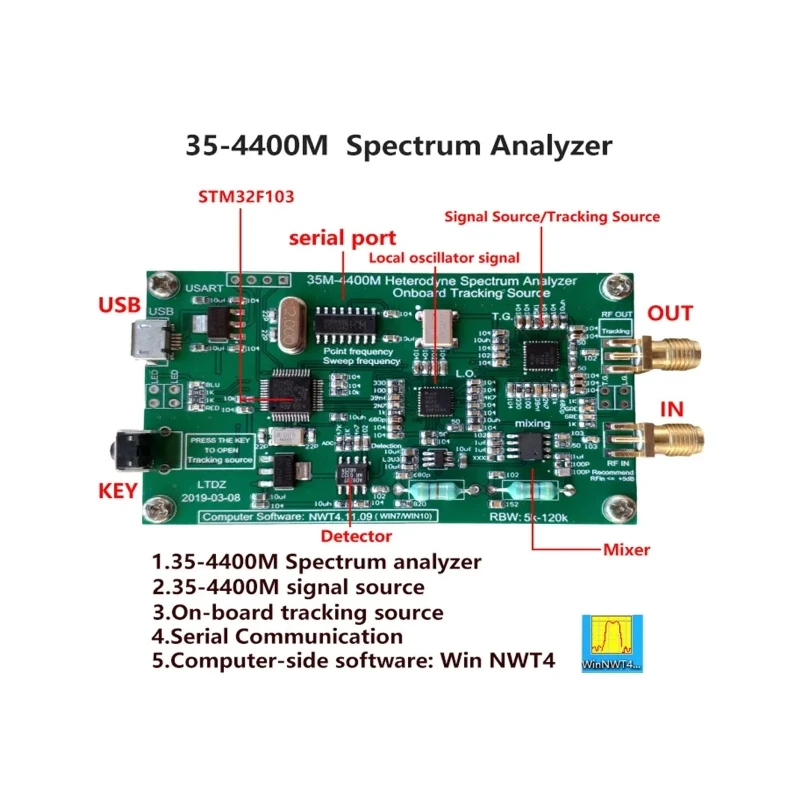 

Single Circuit/Screen/Metal Casing Version 35M-4400M Spectrum Analyzer RF Frequency Domain Analysis Tool