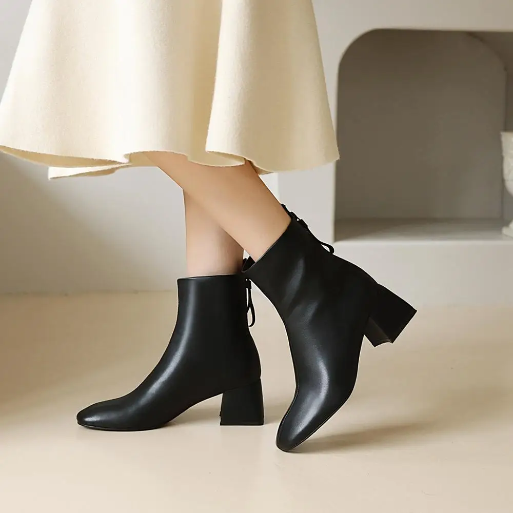 

Osunlina Woman's Ankle Boots Square Toe High Heels Fashion Stone Pattern Back Zipper Autumn Quality Elegant Work Shoes A119