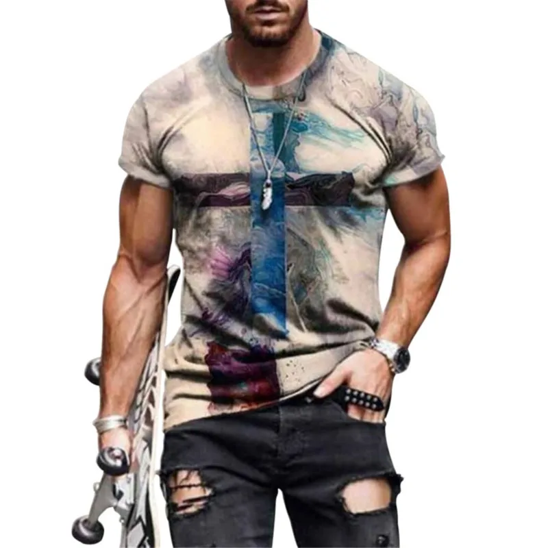 

Summer Men's T-shirt Street Retro Fashion Ethnic Pattern Printed 3D Clothes Large Size Men's Top Loose Pullover T-shirt