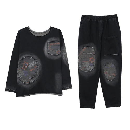 Повседневные женские костюмы и комплекты больших размеров черный женский