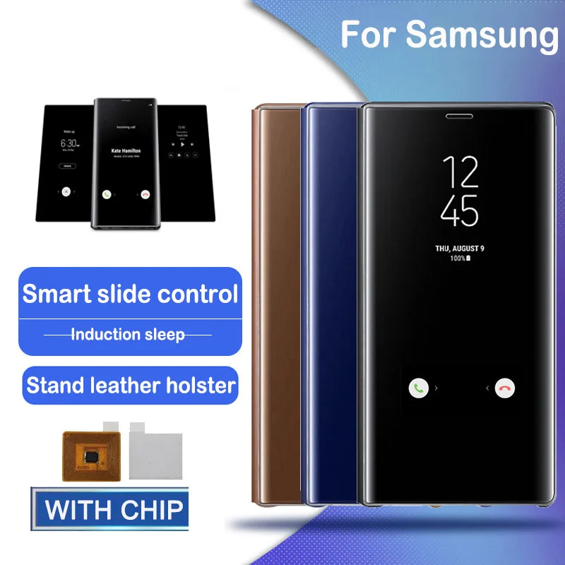 Умный зеркальный чехол с чипом для Samsung Galaxy S10 S9 S8 Plus кожаный книжка Note 9 8 10 S20 S7 6