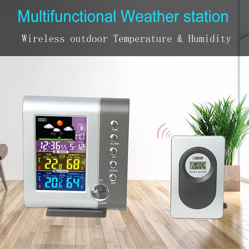 Метеостанция JIMEI H105G с цветным беспроводным ЖК-дисплеем комнатный и уличный