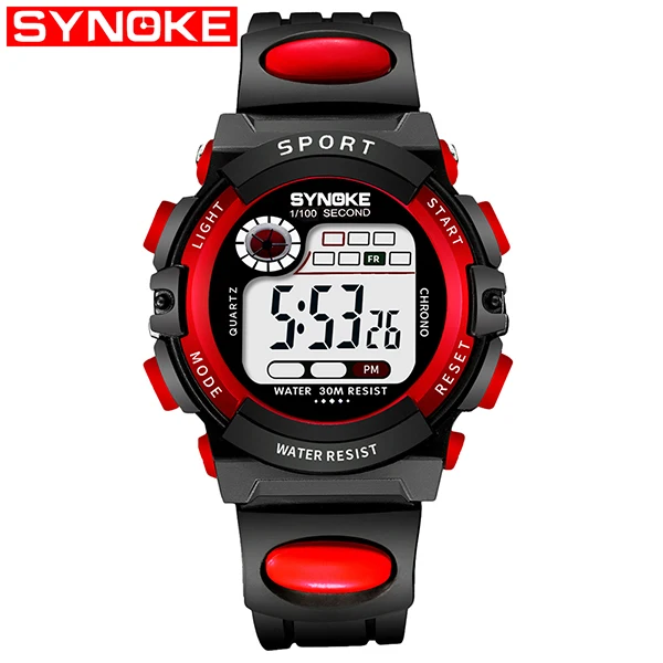 Big Red Synoke детские спортивные часы для школьников, модный светодиодный цифровой наручные часы, подарок для мальчиков и девочек, водонепроницаемые наручные часы для детей 30 м - Цвет: Big Red