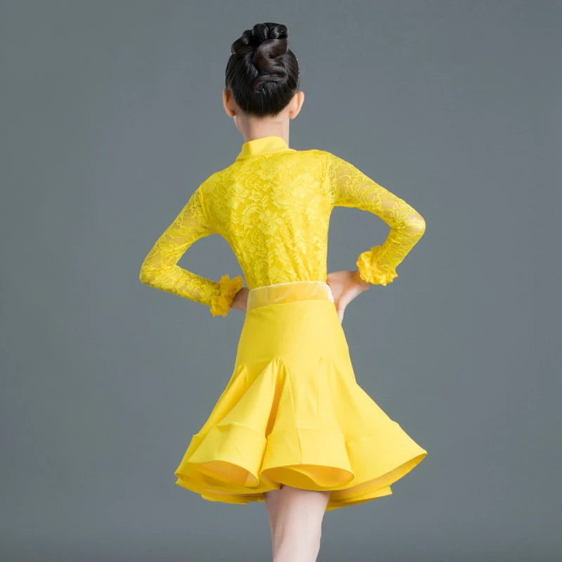 Платье для латинских танцев Детские платья девочек топы юбки костюм кружевное