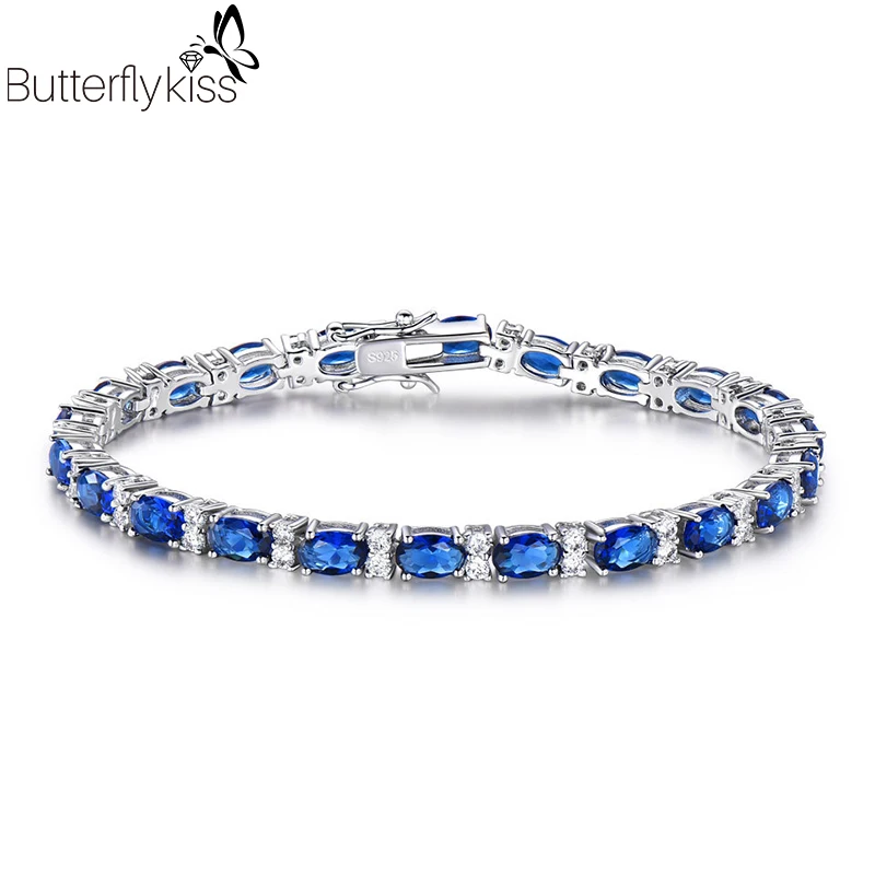 

BK Real 925 Sterling Silver Bracelets For Women Girl Oval Nano Sapphire With Cubic Zircon Anniversary Promise Female Gifts