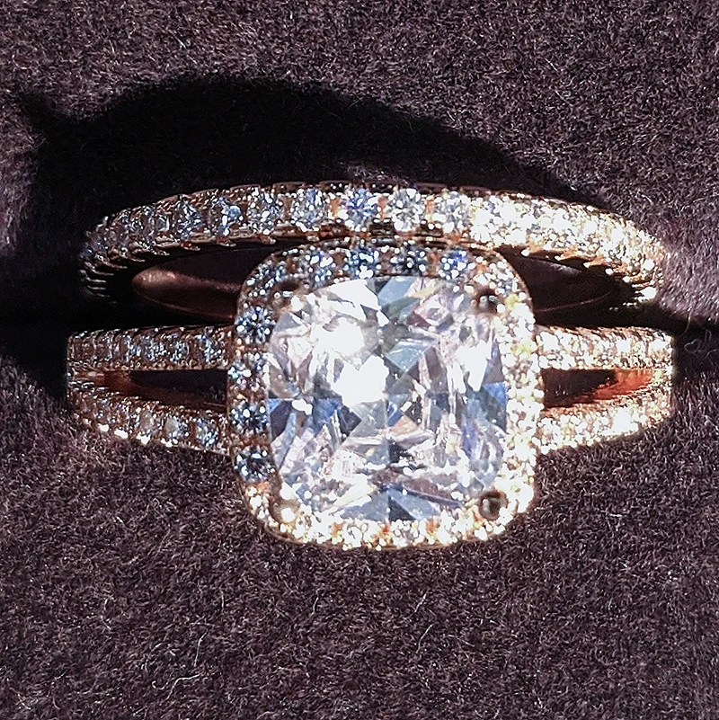 Розовое золото Цвет 925 серебро обручальное кольцо комплект ювелирных изделий для