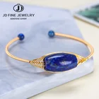 Женский винтажный браслет с натуральным камнем JD, винтажный браслет из голубого лазурита хорошего качества с открытой Золотой проволокой, случайный цвет