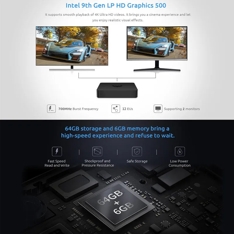 Настольный мини ПК BMAX B1 Plus игровой Windows 10 Intel Celeron N3350 6 ГБ 64 Гб Двухъядерный HD Graphics 500