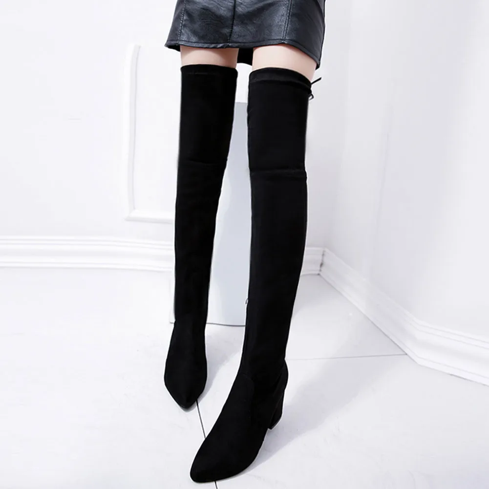 

DORATASIA New Fashion Female Over The Knee Boots Slim shoelace Thigh High Boots Women Pointed Toe Square High Heels Shoes Woman