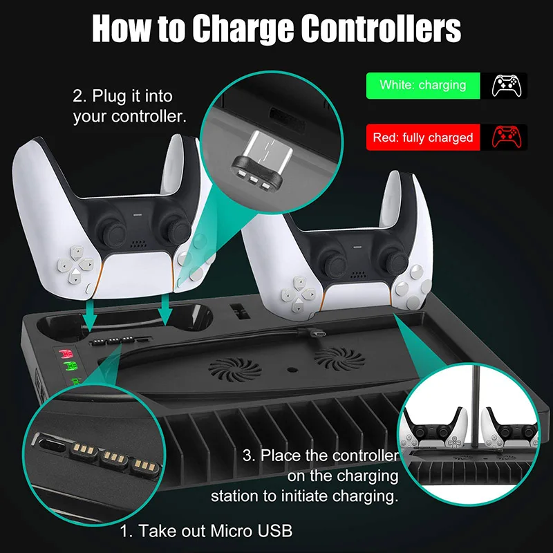 ps5 vertical stand for playstation 5 holder cooling fan charging station dock for ps5 console disc edition ultra hd and digital free global shipping