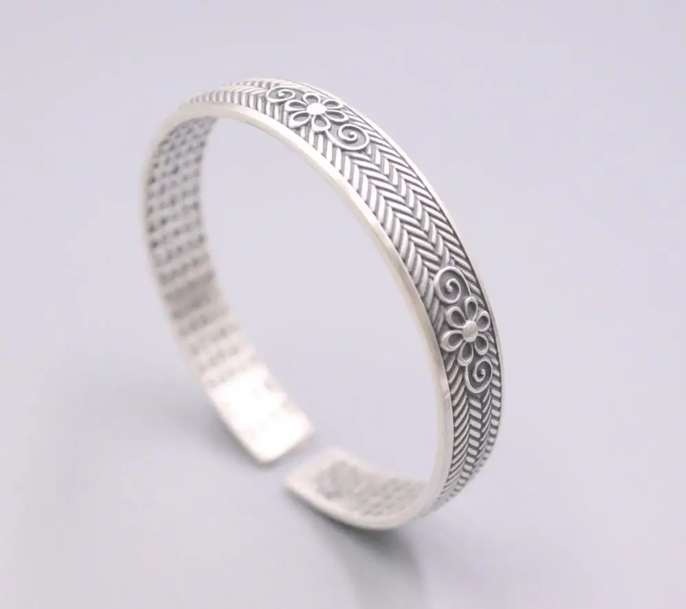 Новый однотонный 925 пробы серебряный браслет с цветочным узором и буддистскими