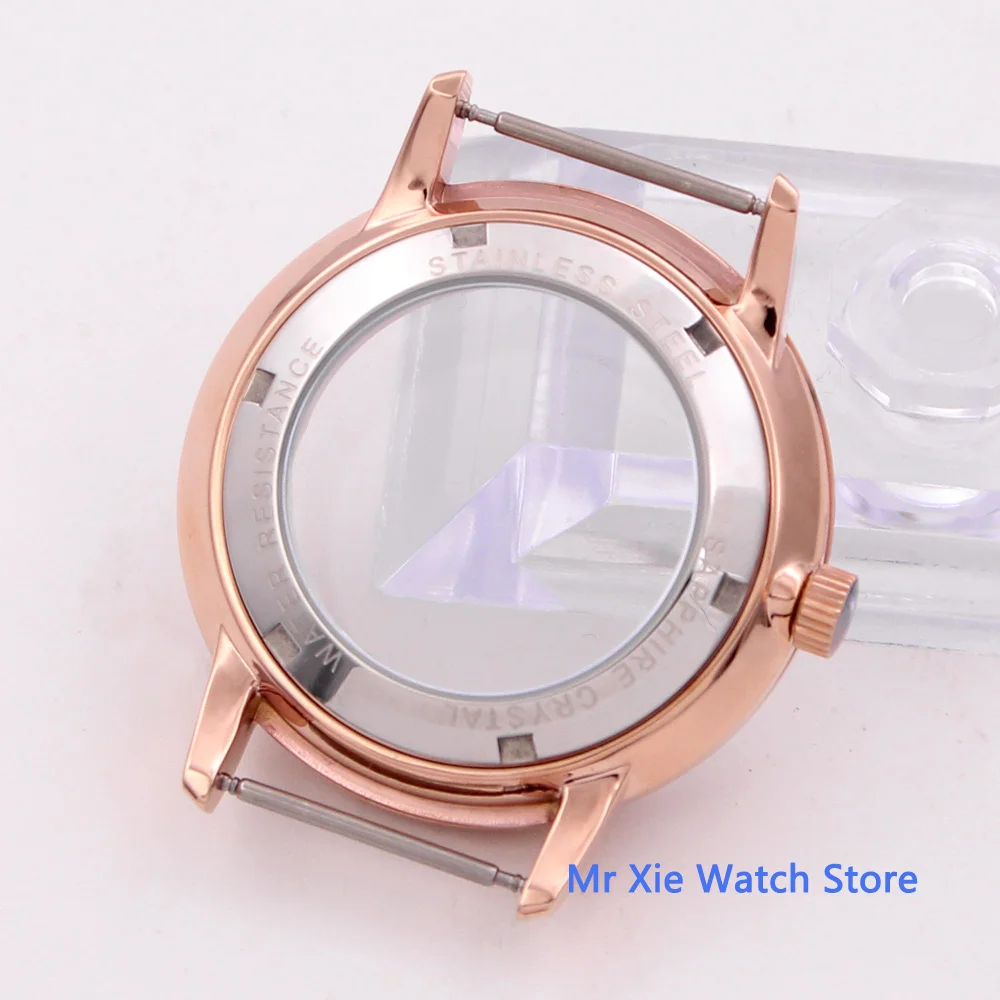 

40mm Corgeut mens Watch case fit ETA 2836 /2824 Miyota 8205/8215/821a movement Rose Gold Watches waterproof mechanical men