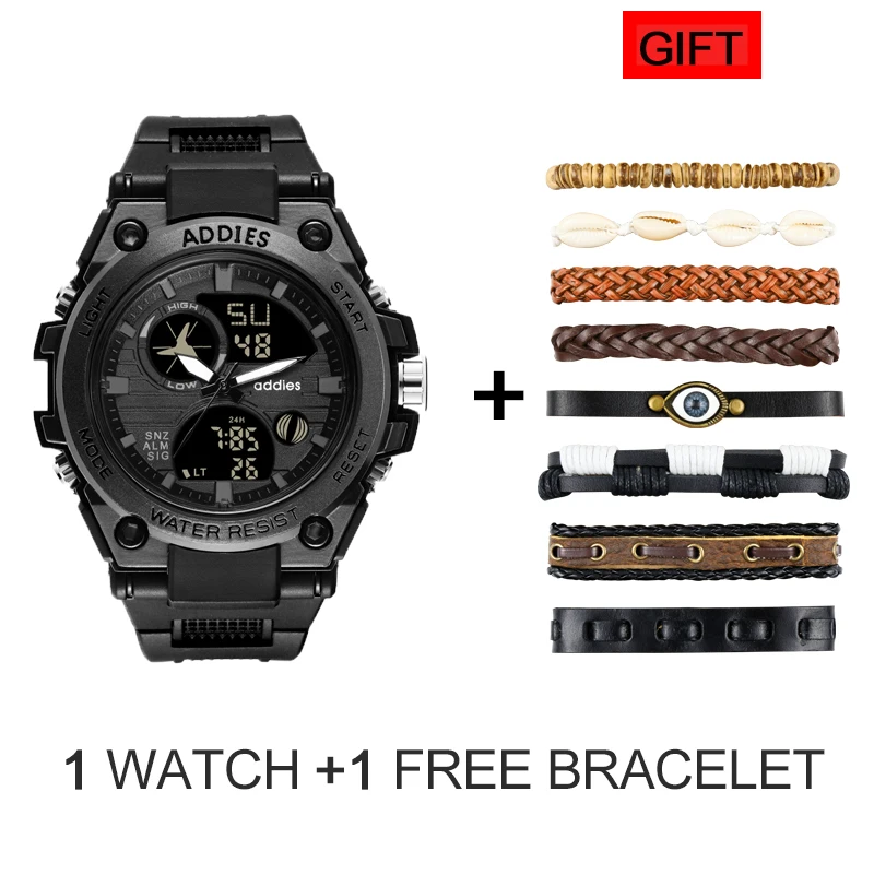black-free bracelet Адди стиль военные мужские спортивные часы 50 м водонепроницаемые Роскошные спортивные часы мужские кварцевые цифровые наручные часы для дайвинга 1 шт - Цвет: black-free bracelet