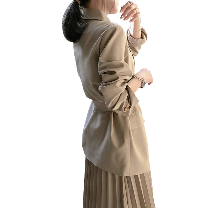 

Spring Autumn Women's Blazer Solid Color Long Sleeve Pockets Single Breasted Sashes Office Ladies Wear Female's Jacket