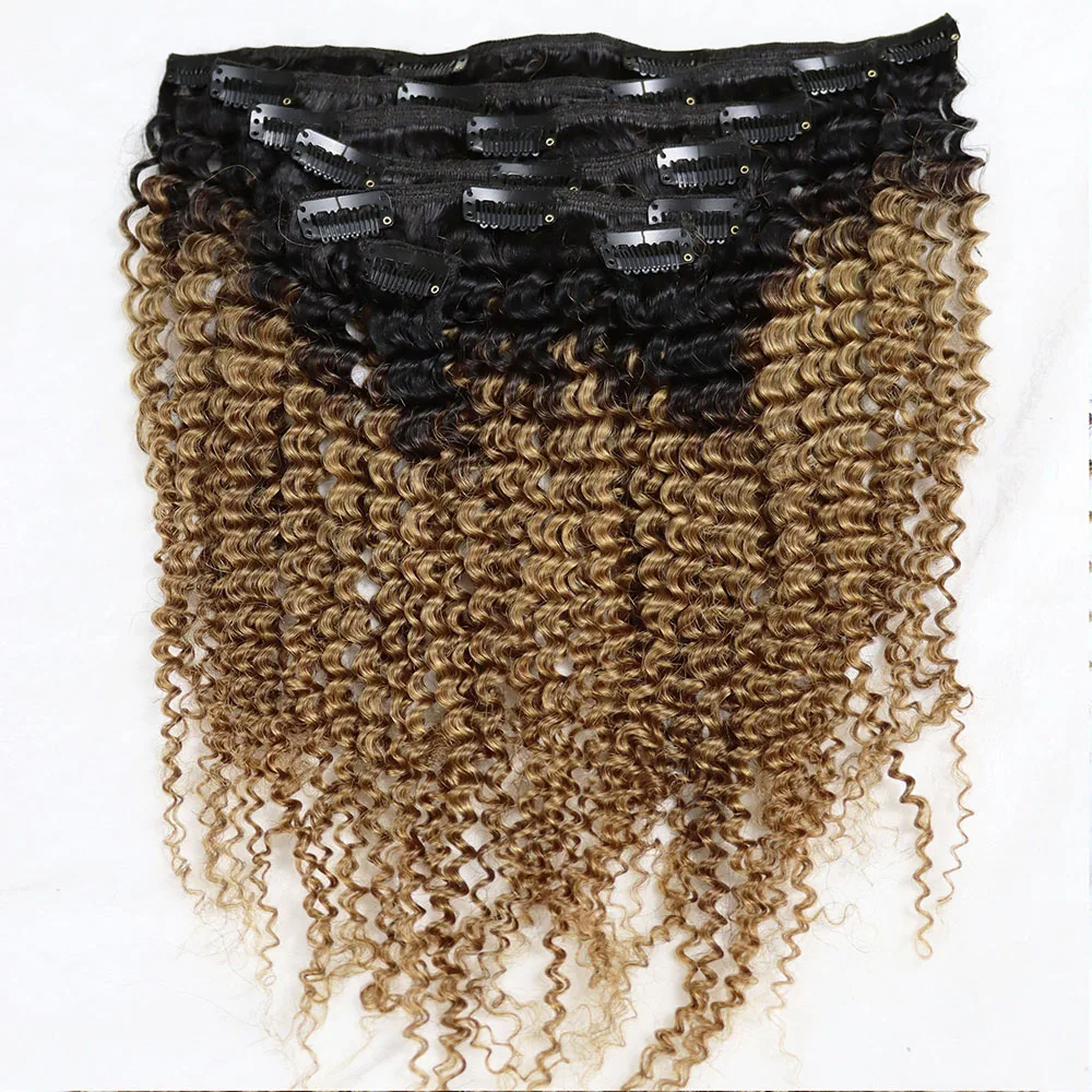 

Двухцветные светлые #27 натуральные человеческие волосы для наращивания на клипсах афро кудрявые вьющиеся пряди волос на клипсе для черных ...