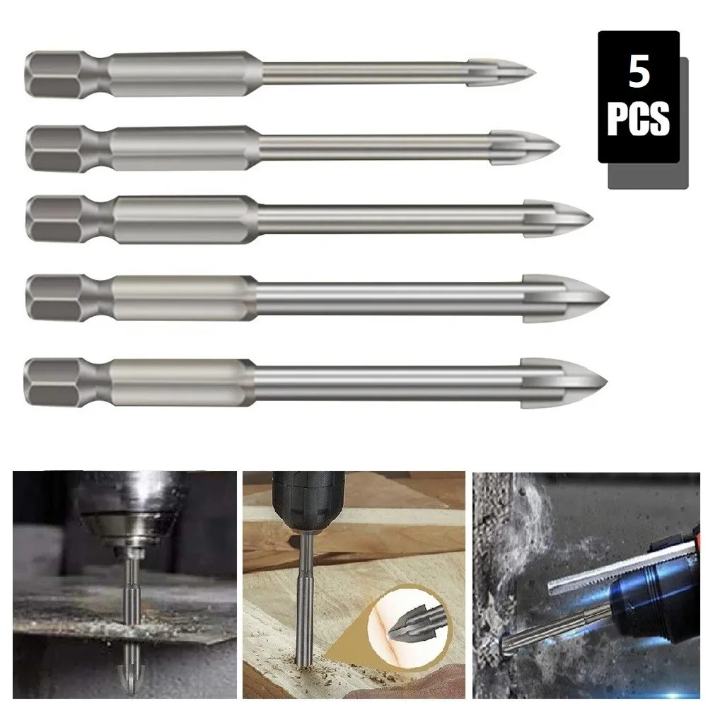 

5Pcs Efficient Universal Drilling Tool Multifunctional Cross Alloy Drill Bits Wall Hole Opening Power Tools Accessories