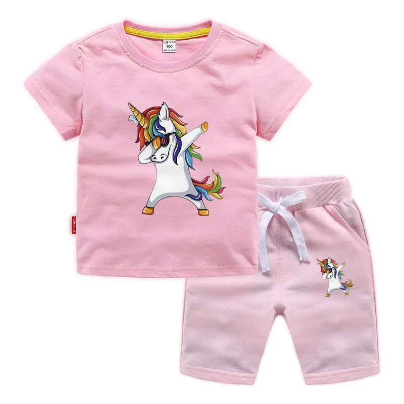 2020 Summer hot sale unicorn Boys Girls Cartoon T shirt Shorts Pants Set Clothes Kids Cute Cartoon Children Girls Clothing Sets