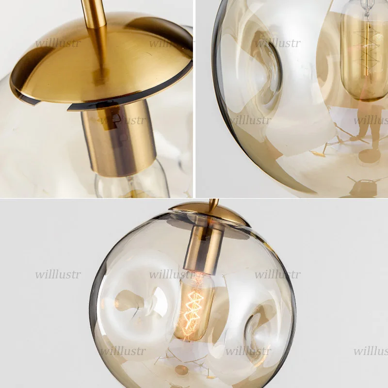 

Modern Glass Pendant Light Hotel Restaurant Bar Cafe Bakery Shop Bedroom Smoke Cognac Mouth Blown Concave Glass Suspension Lamp