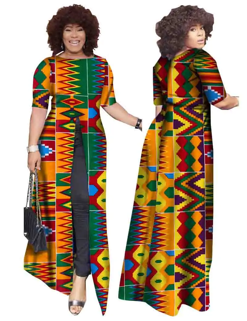 Африканский dashiki африканских платья повседневные Прямые сплит печати Африканский принт хлопок Одежда Сорочка африканского Femme brw WY852 - Цвет: 3