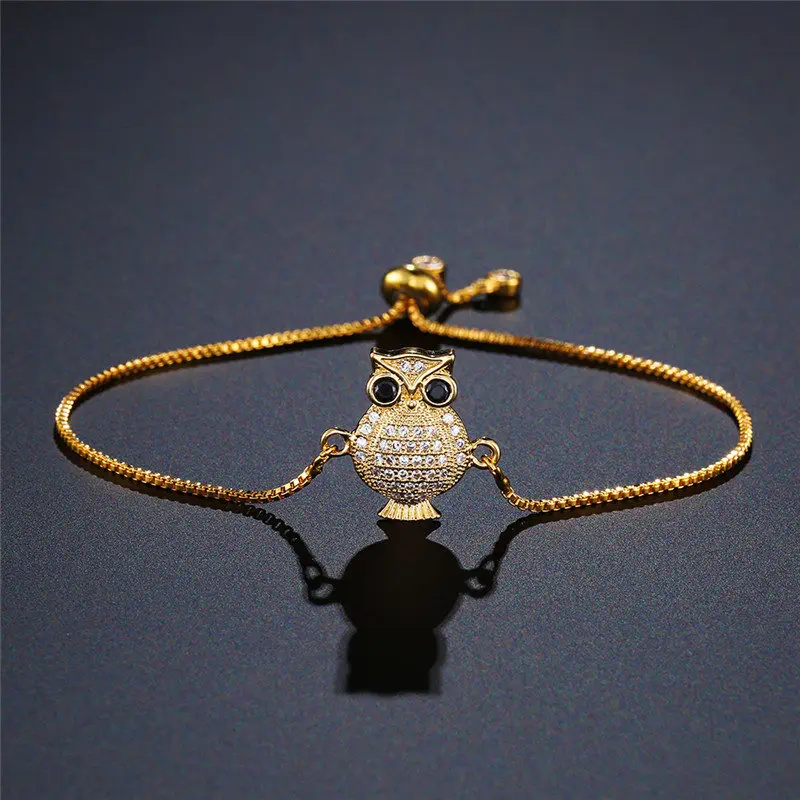 NEWBUY Trendy Blue Color Rope Life Tree Bracelet Cubic Zirconia Inlay Gold Color Owl Charm Bracelets For Women Girl Dropship - Окраска металла: NBSL166