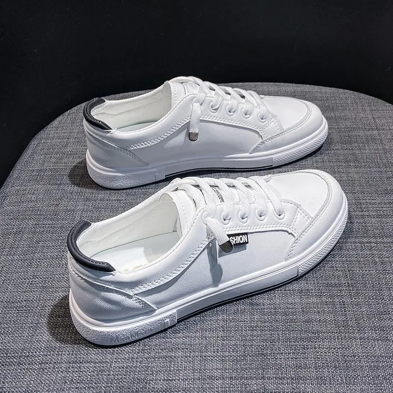 

Fashion Woman Leather Shoes Spring New Fashion Casual Solid Color PU Leather Shoes Woman Casual white Shoes Sneakers Woman Flats