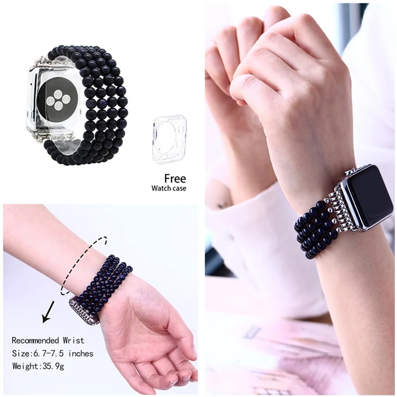 LuReen натурального камня бирюзы Эластичная лента для наручных часов Apple Watch серии 1/2/3, 42 мм, 38 мм, версия браслет ремешок для наручных часов iwatch, 4/5 40 мм 44 мм