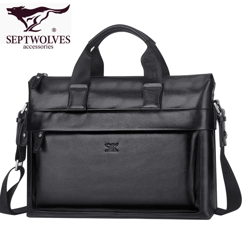 

Septwolves brand luxury men bag genuine leather handbag shoulder bags business men briefcase laptop bag